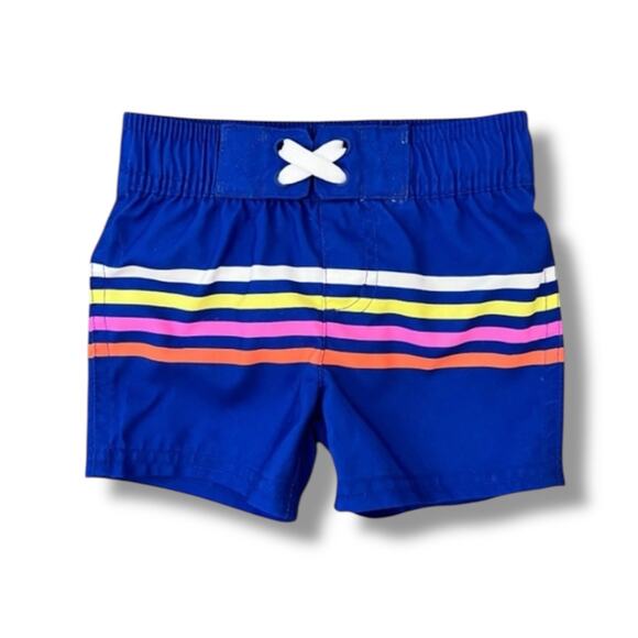 Cat & Jack Baby Boys Swim Shorts 12M Blue Stripe Board Trunks UPF 50+ Summer - Picture 1 of 7